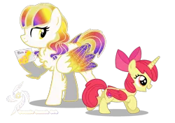 Size: 1700x1200 | Tagged: safe, artist:galeemlightseraphim, derpibooru import, apple bloom, alicorn, pony, alicornified, base used, chest fluff, cutie mark, duo, ethereal mane, eyelashes, female, filly, foal, hoof hold, image, mare, png, race swap, simple background, smiling, starry mane, starry wings, the cmc's cutie marks, transparent background, wings