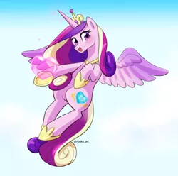 Size: 1160x1151 | Tagged: safe, artist:riouku, derpibooru import, princess cadance, alicorn, pony, blushing, cloud, crown, cute, cutedance, female, flying, heart, hoof shoes, image, jewelry, mare, open mouth, png, regalia, sky, solo