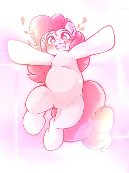 Size: 1242x1668 | Tagged: safe, artist:kurogewapony, derpibooru import, pinkie pie, earth pony, pony, abstract background, belly, blushing, cute, diapinkes, female, happy, heart, image, jpeg, mare, open mouth, open smile, smiling, solo