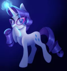 Size: 1583x1668 | Tagged: safe, artist:carouselunique, derpibooru import, rarity, pony, unicorn, glasses, glow, glowing horn, horn, image, jpeg, looking at you, raised leg, smiling, solo