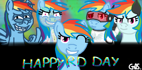 Size: 500x247 | Tagged: safe, artist:mudkip91/tetrahedron, derpibooru import, rainbow dash, .mov, elements of insanity, fanfic:rainbow factory, friendship is magic, clothes, cute, dash-e, dashabetes, evil grin, fanfic art, grin, image, lab coat, liquid rainbow, looking at you, middle feather, middle finger, png, pony.mov, rainbine, rainbow dash day, rainbow factory dash, rainbow swag, sad smile, shrunken pupils, smiling, spectra, staring into your soul, swag, text, visor, vulgar, wing hands, wings