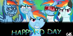 Size: 500x247 | Tagged: safe, artist:mudkip91/tetrahedron, derpibooru import, rainbow dash, .mov, elements of insanity, fanfic:rainbow factory, friendship is magic, clothes, cute, dash-e, dashabetes, evil grin, fanfic art, grin, image, lab coat, liquid rainbow, looking at you, middle feather, middle finger, png, pony.mov, rainbine, rainbow dash day, rainbow factory dash, rainbow swag, sad smile, shrunken pupils, smiling, spectra, staring into your soul, swag, text, visor, vulgar, wing hands, wings