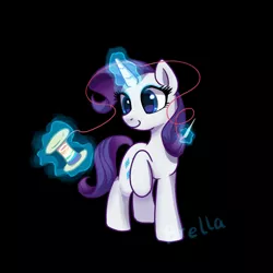 Size: 1280x1280 | Tagged: safe, artist:brella, derpibooru import, rarity, pony, unicorn, image, jpeg, magic, rainbow thread, simple background, solo