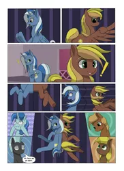 Size: 2904x4000 | Tagged: safe, artist:palibrik, derpibooru import, compass star, evening star, party favor, thunderlane, oc, oc:gusty guide, oc:shocker streak, earth pony, pegasus, pony, unicorn, comic:securing a sentinel, butt, carousel boutique, comic, commissioner:bigonionbean, cutie mark, dialogue, drunk, flank, forced, fusion, fusion:gusty guide, fusion:shocker streak, high res, horn, image, magic, male, not an alicorn, offscreen character, plot, png, ponyville, potion, sequence, shocked, shocked expression, stallion, stretching, surprised, tail, wings