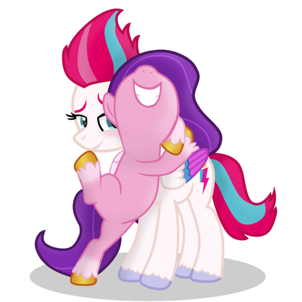 Size: 1920x1920 | Tagged: safe, artist:grapefruit-face, derpibooru import, pipp petals, zipp storm, pegasus, pony, base used, duo, female, g5, g5 to g4, happy, hug, image, png, sibling love, siblings, simple background, sisters, transparent background