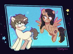 Size: 3000x2200 | Tagged: safe, artist:darkynez, derpibooru import, ponified, pegasus, pony, unicorn, anime, blushing, duo, image, nagatoro, png, senpai, stars