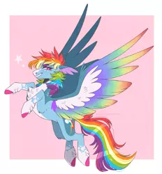 Size: 919x989 | Tagged: safe, artist:wanderingpegasus, derpibooru import, rainbow dash, pegasus, pony, alternate hairstyle, chest fluff, cute, dashabetes, februpony, female, flying, grin, heart, image, mare, markings, png, redesign, smiling, solo, unshorn fetlocks