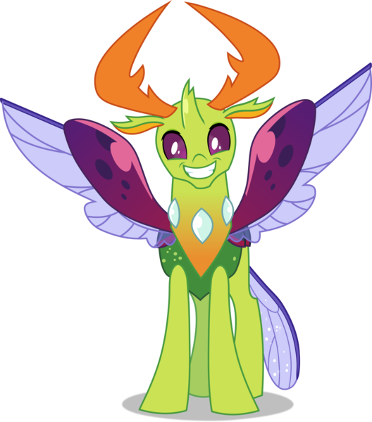 Size: 3377x3840 | Tagged: safe, artist:frownfactory, derpibooru import, thorax, changedling, changeling, triple threat, antlers, cute, grin, horn, image, male, png, simple background, smiling, solo, spread wings, thorabetes, transparent background, vector, wings