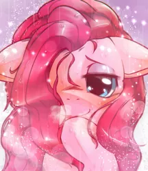 Size: 1441x1668 | Tagged: safe, artist:kurogewapony, derpibooru import, pinkie pie, earth pony, pony, blushing, bust, close-up, cute, diapinkes, female, image, jpeg, looking at you, mare, portrait, simple background, smiling, smiling at you, snow, solo