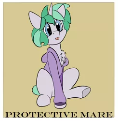 Size: 1632x1664 | Tagged: safe, artist:brainiac, derpibooru import, oc, oc:fluoride sting, pony, unicorn, chest fluff, clothes, collar, female, hoodie, image, mare, meme, no context, png, protective mare (set), solo