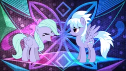 Size: 3840x2160 | Tagged: safe, artist:laszlvfx, artist:thatusualguy06, derpibooru import, edit, cloudchaser, flitter, pegasus, pony, duo, duo female, female, image, png, siblings, sisters, wallpaper, wallpaper edit, yay