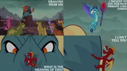 Size: 1280x720 | Tagged: safe, derpibooru import, edit, edited screencap, editor:quoterific, screencap, dragon lord torch, garble, princess ember, dragon, gauntlet of fire, season 6, dragoness, eyes closed, female, flying, image, jpeg, male, open mouth, open smile, smiling, spread wings, wings