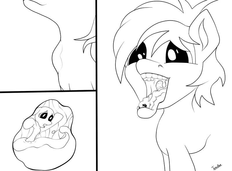 Size: 4096x3019 | Tagged: semi-grimdark, derpibooru import, sandbar, earth pony, pony, anon pony, artisit:teropone, image, jpeg, macro, male, male pred, maw, mawshot, micro, open mouth, stallion, stallion pred, stomach, swallowing, throat bulge, vore