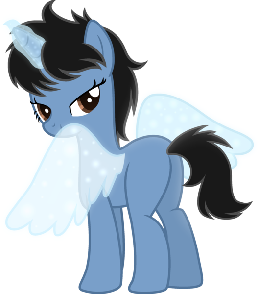 Size: 2279x2593 | Tagged: safe, artist:muhammad yunus, derpibooru import, oc, oc:siti shafiyyah, unofficial characters only, pony, unicorn, derpibooru community collaboration, 2022 community collab, base used, bedroom eyes, butt, female, glow, glowing horn, high res, hooves, horn, image, looking at you, looking back, looking back at you, mare, medibang paint, plot, png, simple background, smiling, smiling at you, solo, standing, sultry pose, tail, transparent background, unicorn oc, wings