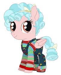 Size: 1068x1312 | Tagged: safe, artist:dyonys, derpibooru import, cozy glow, pegasus, pony, series:horrorverse, chucky, clothes, female, filly, foal, freckles, image, mare, png, simple background, transparent background