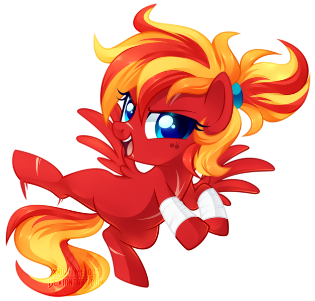 Size: 1024x980 | Tagged: safe, artist:xnightmelody, derpibooru import, oc, oc:fire strike, unofficial characters only, pegasus, pony, commission, commissioner:3vilpyro, female, image, kicking, open mouth, pegasus oc, png, simple background, solo, spread wings, transparent background, wings