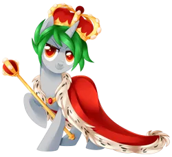 Size: 1024x938 | Tagged: safe, artist:xnightmelody, derpibooru import, oc, unofficial characters only, pony, unicorn, cape, clothes, crown, horn, image, jewelry, king, male, png, regalia, scepter, simple background, solo, stallion, transparent background, unicorn oc