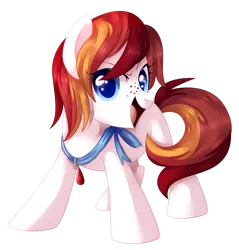 Size: 1024x1069 | Tagged: safe, artist:xnightmelody, derpibooru import, oc, oc:ruby hop, unofficial characters only, earth pony, pony, commission, commissioner:banifi, earth pony oc, female, freckles, image, open mouth, png, simple background, solo, transparent background