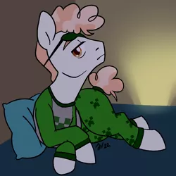 Size: 1000x1000 | Tagged: safe, artist:/d/non, derpibooru import, svengallop, earth pony, pony, clothes, creeper, crossed hooves, frown, image, looking at you, male, minecraft, pajamas, pillow, png, stallion