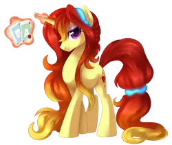 Size: 1024x859 | Tagged: safe, artist:xnightmelody, derpibooru import, oc, unofficial characters only, pony, unicorn, card, commission, commissioner:arcadianphoenix, female, glow, glowing horn, horn, image, magic, mare, png, simple background, telekinesis, transparent background, unicorn oc