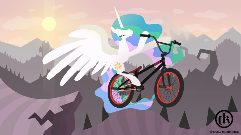 Size: 1920x1080 | Tagged: safe, artist:mcflurrylazermuffin, derpibooru import, princess celestia, alicorn, pony, bicycle, eyes closed, female, image, mare, png, solo