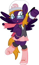 Size: 1280x2134 | Tagged: safe, artist:alexdti, derpibooru import, oc, oc:purple creativity, unofficial characters only, pegasus, pony, bipedal, clothes, cosplay, costume, female, image, mare, png, pokémon, simple background, solo, transparent background