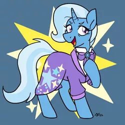 Size: 1000x1000 | Tagged: safe, artist:/d/non, derpibooru import, trixie, pony, unicorn, alternate hairstyle, clothes, female, image, mare, older, older trixie, open mouth, png