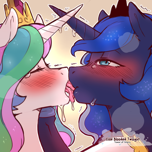 Size: 1200x1200 | Tagged: questionable, artist:cold-blooded-twilight, derpibooru import, princess celestia, princess luna, alicorn, pony, blushing, crying, drool, eyes closed, female, french kiss, image, incest, kissing, lesbian, lidded eyes, mare, messy, png, princest, shipping, shivering, siblings, sisters, tongue out