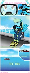 Size: 2800x6755 | Tagged: safe, artist:akififi, derpibooru import, oc, oc:sea glow, pegasus, pony, comic:sea glow origin story, air tank, boat, comic, diving suit, flippers, image, ladder, ocean, png, scuba, scuba gear, scuba mask, solo, water, wetsuit