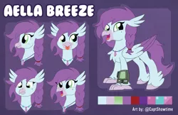 Size: 6980x4522 | Tagged: safe, artist:captshowtime, derpibooru import, oc, oc:aella breeze, hippogriff, braid, burb, commission, fallout, image, jewelry, necklace, pipboy, pipbuck, png, ponysona, reference sheet, solo