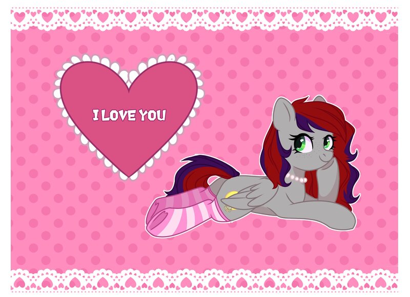 Size: 2048x1486 | Tagged: safe, artist:kadzumiisayu, derpibooru import, oc, oc:evening prose, unofficial characters only, pegasus, pony, clothes, female, freckles, holiday, image, jewelry, jpeg, mare, necklace, pearl necklace, socks, valentine, valentine's day