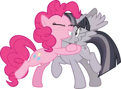 Size: 4068x3000 | Tagged: safe, artist:cloudyglow, artist:wardex101, artist:yanoda, derpibooru import, edit, pinkie pie, twilight sparkle, twilight sparkle (alicorn), alicorn, earth pony, pony, the mean 6, discorded, discorded twilight, duo, eyes closed, female, image, mare, png, raised hoof, simple background, smiling, transparent background, twilight tragedy, vector