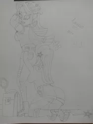 Size: 3120x4160 | Tagged: suggestive, artist:lewis20, derpibooru import, starlight glimmer, trixie, equestria girls, mirror magic, spoiler:eqg specials, 2017, ass, ass worship, backpack, bag, bedroom eyes, boots, butt, clothes, female, glimmer glutes, heart, image, jpeg, lesbian, looking down, mirror, pants, shoes, skirt, skirt lift, stars, the ass was fat, the great and powerful ass, thicc ass, thick