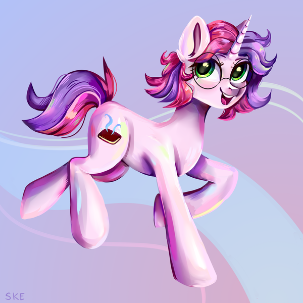 Size: 2600x2600 | Tagged: safe, artist:ske, derpibooru import, oc, oc:melody (melodylibris), oc:melodylibris, unofficial characters only, pony, unicorn, glasses, image, open mouth, open smile, png, smiling, solo