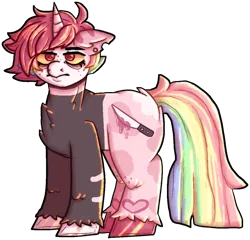 Size: 1156x1110 | Tagged: safe, artist:rigbythememe, derpibooru import, oc, oc:vendetta (rigbythememe), unofficial characters only, pony, unicorn, colorful, female, image, knife, pink, png, rainbow, simple background, solo, solo female, transparent background