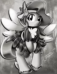 Size: 1664x2132 | Tagged: safe, artist:llametsul, derpibooru import, pipp petals, pegasus, pony, adorapipp, blushing, clothes, covering, cute, dress, female, floppy ears, g5, image, looking at you, mare, monochrome, png, solo, solo female, spread wings, unshorn fetlocks, wings