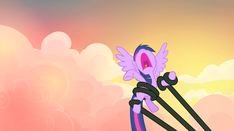 Size: 1920x1080 | Tagged: safe, derpibooru import, screencap, twilight sparkle, twilight sparkle (alicorn), alicorn, pony, tatzlwurm, three's a crowd, female, flying, i've seen enough hentai to know where this is going, image, mare, open mouth, png, solo, spread wings, tentacles, volumetric mouth, wings