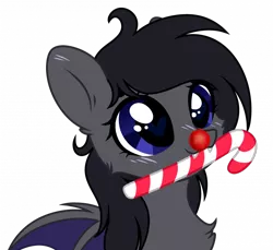 Size: 700x642 | Tagged: artist needed, safe, derpibooru import, oc, oc:midnight blitz, unofficial characters only, bat pony, pony, bat pony oc, bat wings, blushing, bust, candy, candy cane, cheek fluff, chest fluff, cute, fangs, food, heart eyes, image, mouth hold, ocbetes, png, simple background, solo, transparent background, wingding eyes, wings