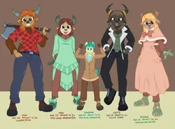 Size: 1418x1044 | Tagged: safe, artist:caroo, derpibooru import, sandbar, yona, oc, oc:yana, oc:yasmin, oc:yvette, anthro, plantigrade anthro, image, png, size comparison, size difference