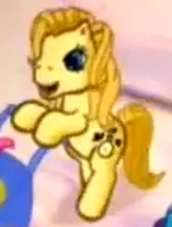 Size: 364x479 | Tagged: safe, derpibooru import, screencap, earth pony, pony, a very pony place, positively pink, bumblesweet (g3), cart, cropped, cute, dexterous hooves, female, g3, g3 bumbledorable, image, jpeg, mare, ponyville (g3), positively pink (song), singing, solo, solo focus, walking