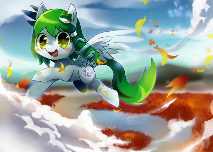 Size: 700x500 | Tagged: safe, artist:sukeyfour, derpibooru import, ponified, pegasus, pony, crossover, female, image, kochiya sanae, mare, png, solo, touhou