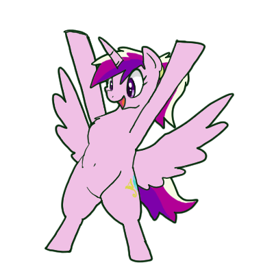 Size: 400x400 | Tagged: safe, artist:kushina13, derpibooru import, princess cadance, alicorn, pony, semi-anthro, belly button, bipedal, chest fluff, cute, cutedance, female, full body, hoof in air, hooves, horn, image, mare, open mouth, open smile, png, raised hoof, simple background, smiling, solo, spread wings, standing, transparent background, wings