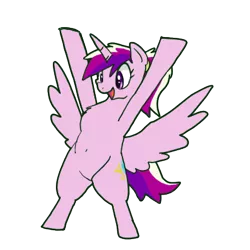 Size: 400x400 | Tagged: safe, artist:kushina13, derpibooru import, princess cadance, alicorn, pony, semi-anthro, belly button, bipedal, chest fluff, cute, cutedance, female, full body, hoof in air, hooves, horn, image, mare, open mouth, open smile, png, raised hoof, simple background, smiling, solo, spread wings, standing, transparent background, wings