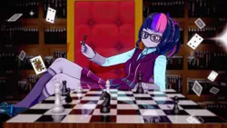 Size: 1920x1080 | Tagged: safe, artist:ratachu666, derpibooru import, sci-twi, twilight sparkle, equestria girls, 3d, chess, chess piece, chessboard, image, koikatsu, playing card, png