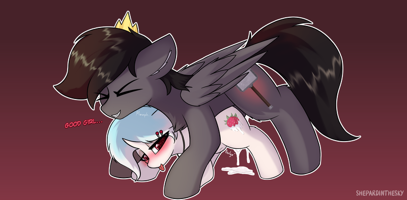 Size: 3740x1844 | Tagged: explicit, artist:shepardinthesky, derpibooru import, oc, oc:milky tail, pony, commission, creampie, cum, father and child, father and daughter, female, foalcon, gradient background, image, incest, leaking cum, male, png, underage