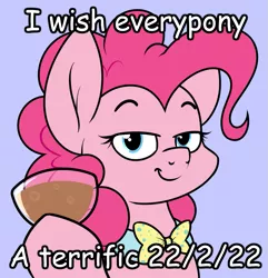 Size: 793x821 | Tagged: safe, artist:moonatik, derpibooru import, pinkie pie, earth pony, pony, bowtie, comic sans, female, glass, image, looking at you, mare, pilk, png, simple background, solo, text