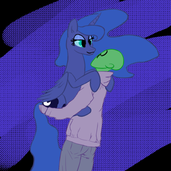 Size: 1000x1000 | Tagged: safe, artist:sodapop200, derpibooru import, princess luna, oc, oc:anon, alicorn, human, pony, image, png