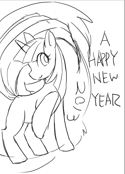 Size: 399x554 | Tagged: safe, artist:些か祐き, derpibooru import, twilight sparkle, pony, unicorn, 2013, female, happy new year, holiday, image, mare, png, sketch, solo, unicorn twilight