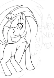 Size: 362x521 | Tagged: safe, artist:些か祐き, derpibooru import, twilight sparkle, pony, unicorn, 2013, female, happy new year, holiday, image, mare, png, sketch, solo, unicorn twilight