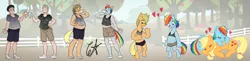 Size: 4892x1200 | Tagged: artist needed, safe, derpibooru import, applejack, rainbow dash, human to pony, image, implied appledash, implied lesbian, implied shipping, png, sweet apple acres, transformation, transformation sequence